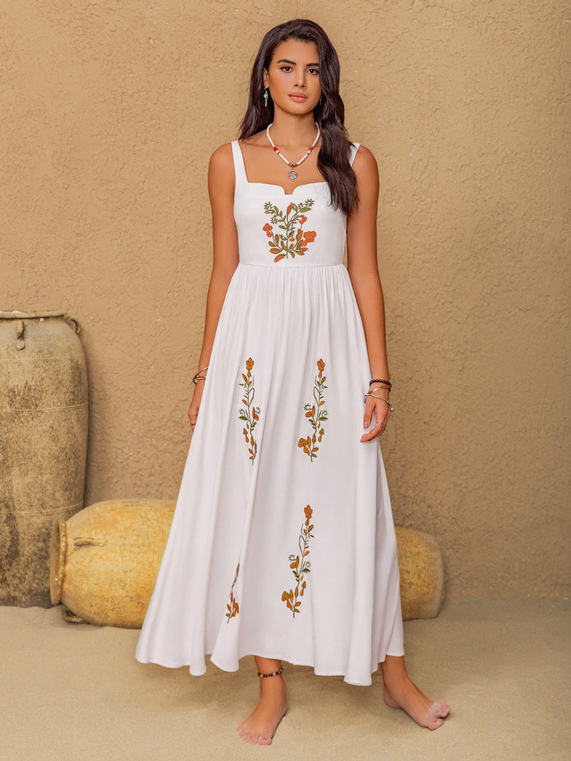 Floral Embroidered Sleeveless Maxi Dress