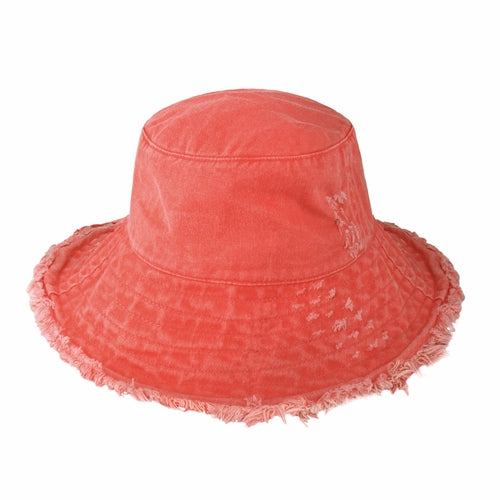 Wide Brim Frayed Bucket Hat