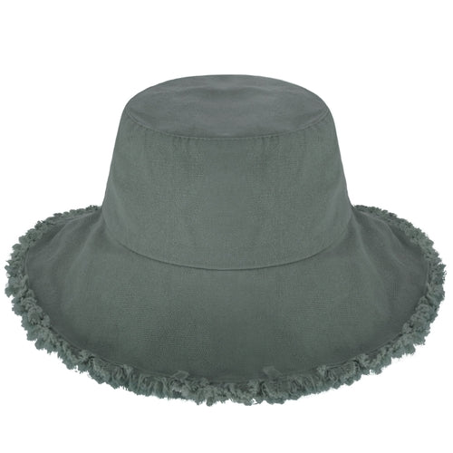 Wide Brim Frayed Bucket Hat